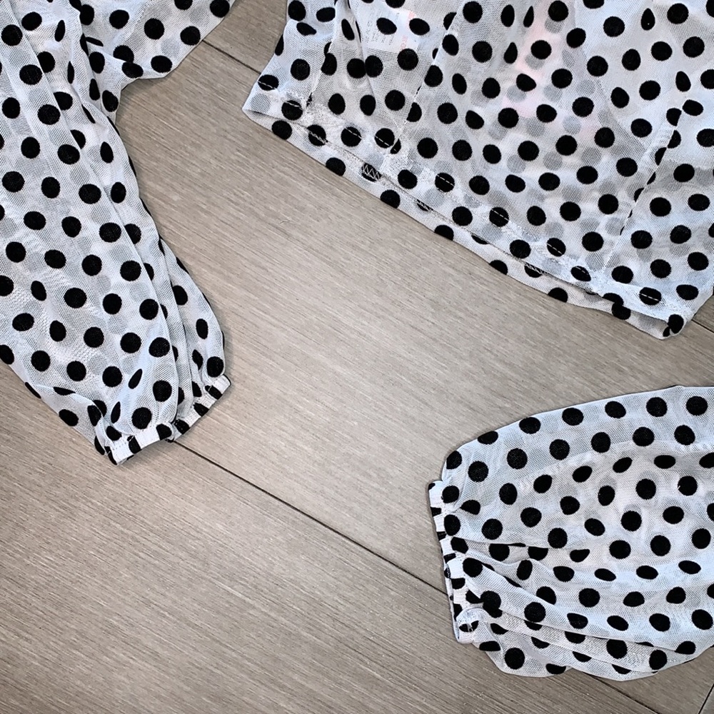 MISSY EMPIRE WHITE MESH POLKA DOT CROP BLOUSE NWT - Picture 5 of 8